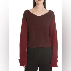 Vince Two-Tone Color block Gray And Burgundy Sweater